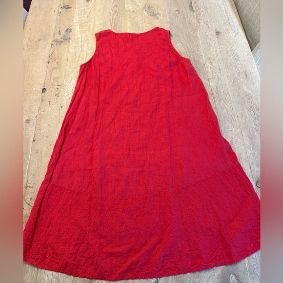 Terzo Millennio Red Linen Sleeveless Dress Size Large Midi Maxi - Picture 4 of 6